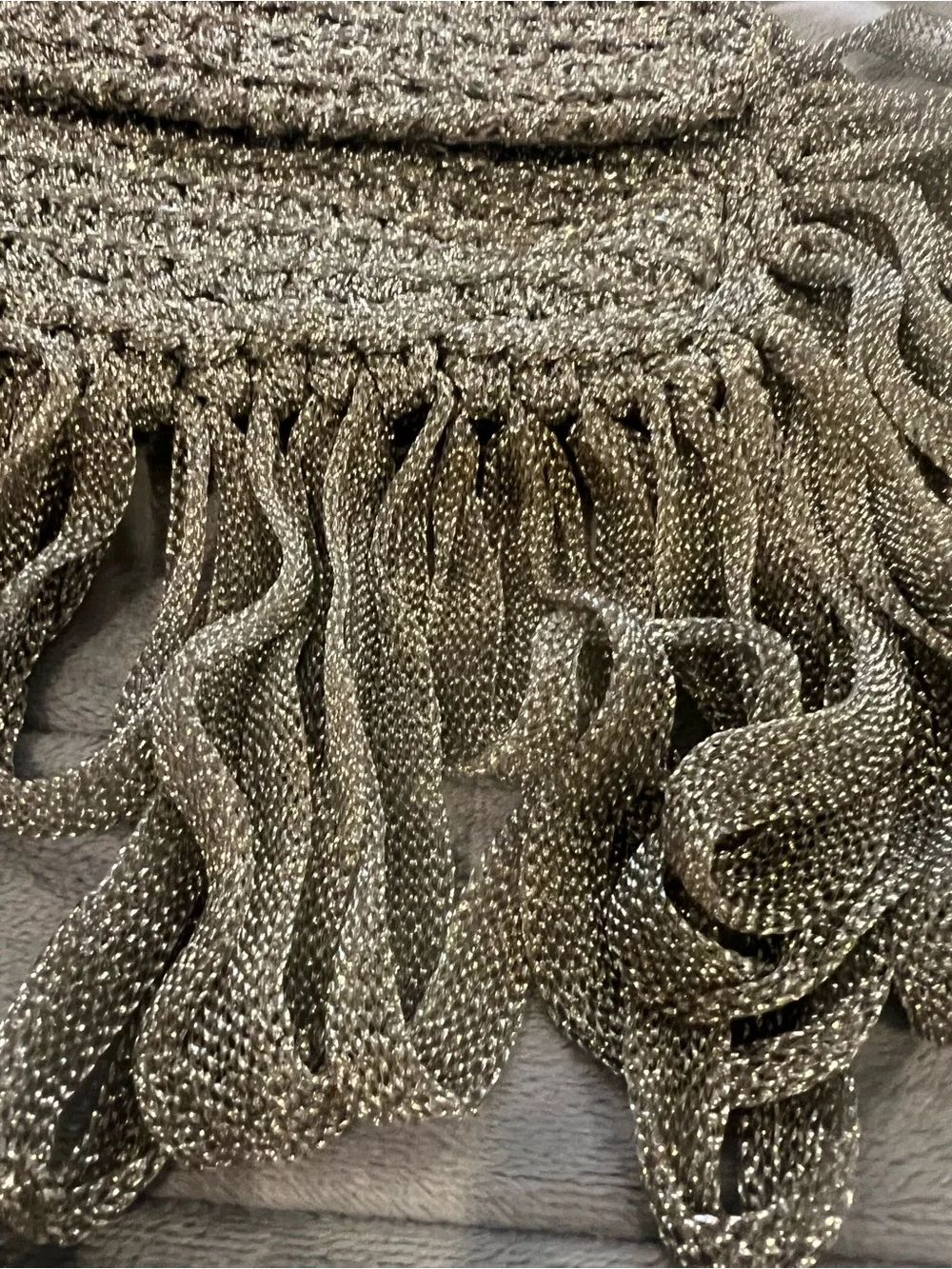 Vtg 1970s/80s Italy Bag Silver Metalic Crochet Chainmail Fringe Winkelman’s